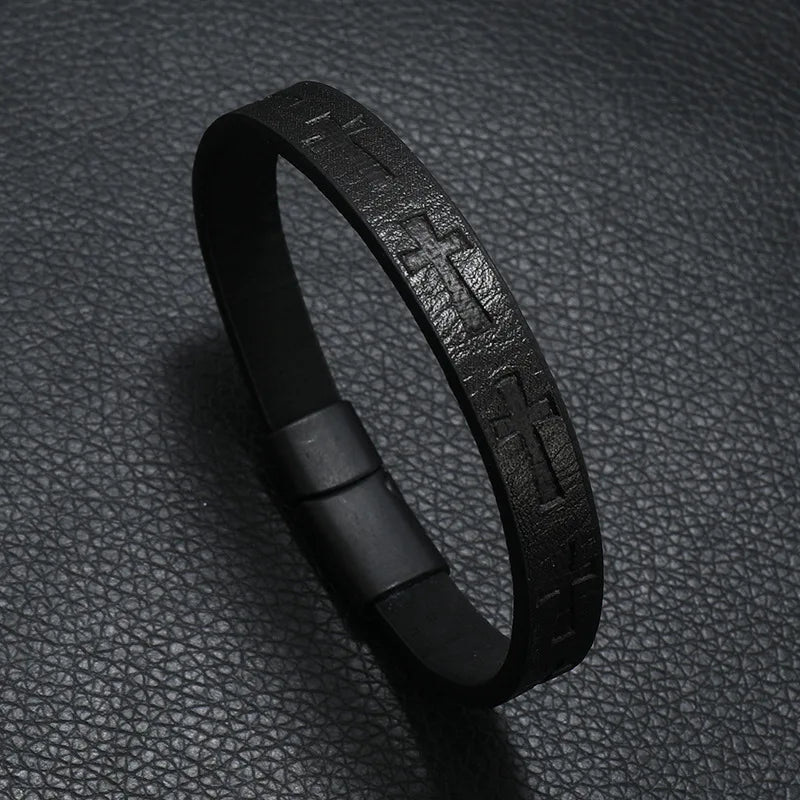 Bracelet ethnique pour homme en cuir noir avec boucle magnétique, style bohème, accessoire de loisirs, cadeau pour homme
