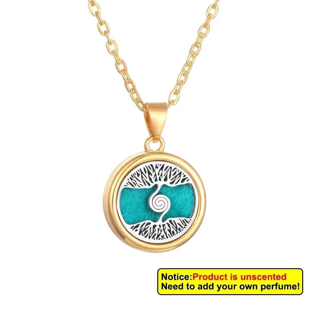 2025 New Tree of Life Aromatherapy Necklace Golden Rose Color Open Locket Scent Aroma Perfume Essential Oil Diffuser Necklace