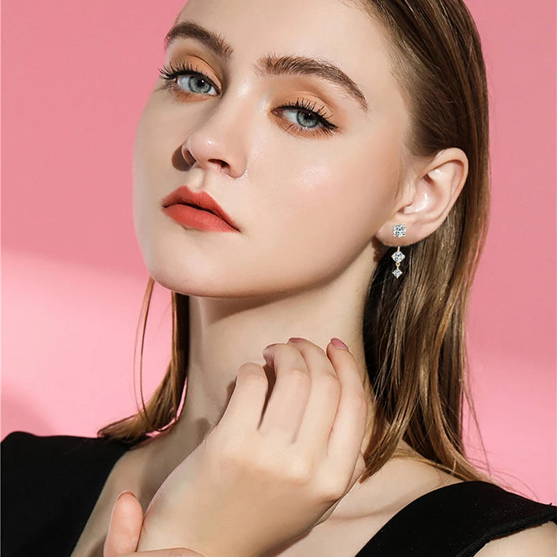 OXTAO Round Cut Moissanite Hoop Clip Earrings for Women 925 Silver Ear Jacket Earrings Sparkling Lab Diamond Fine Jewelry Gift