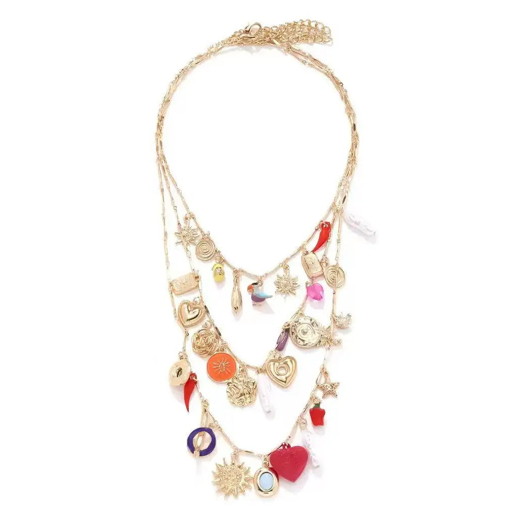 ZAA Cute Multi-Layer Snake Chili Flower Tassel Pendant Necklace