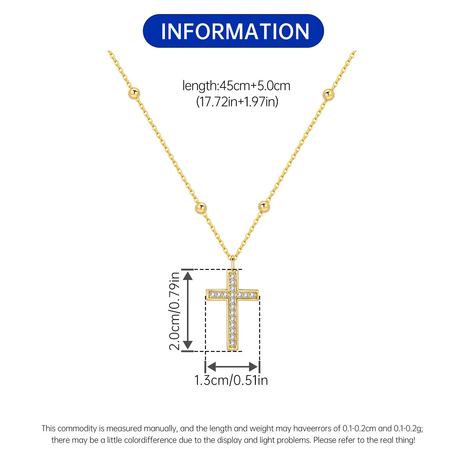 PANPOKI 925 Sterling Silver Gold Inlaid Stone Cross Necklace Pendant Necklace for Women Birthday Gifts Fashion Fine Jewelry