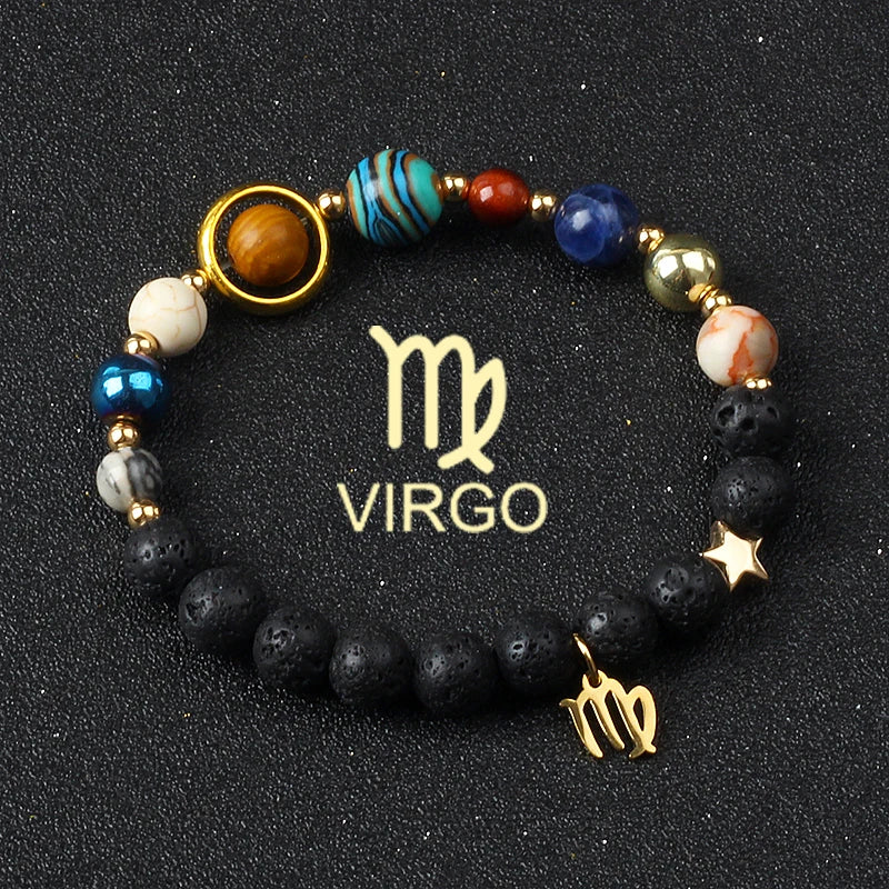 Universe Galaxy Eight Planets 12 Constellation Bracelets for Women Natural Stone Solar System Bracelets Libra Virgo Leo Jewelry - Madeinsea©