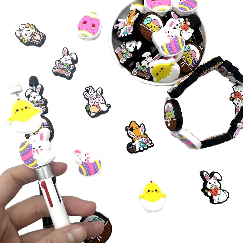10/20PCS  Easter Series Silicone Focal Beads DIY Necklaces Jewelry Plastic Pen Beads Key Chain Car Decoration Chains Bag Chains