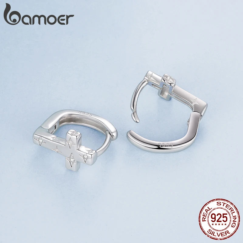 BAMOER Vintage-Kreuz-Ohrringe aus 925er Sterlingsilber für Damen, mit Zirkonia besetzt, zartes Schmuckstück, hypoallergen