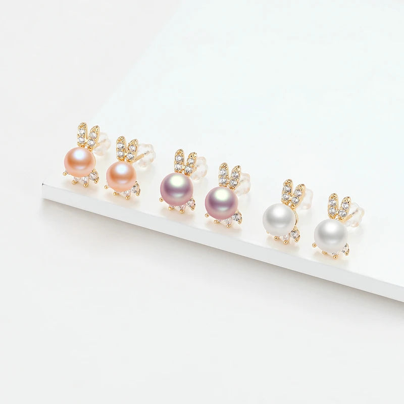 6-7Mm Freshwater Pearl Cute Rabbit Earrings For Women Fashion White Marquise Zircon Earring Wedding Dinner Party Jewelry