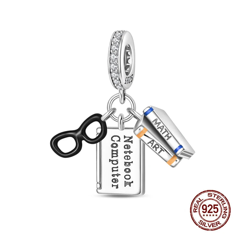 Original 925 Sterling Silver Charms Beads Graduation Season College Entrance Bachelor's Cap Pendant for Bracelet Charm Jewelry