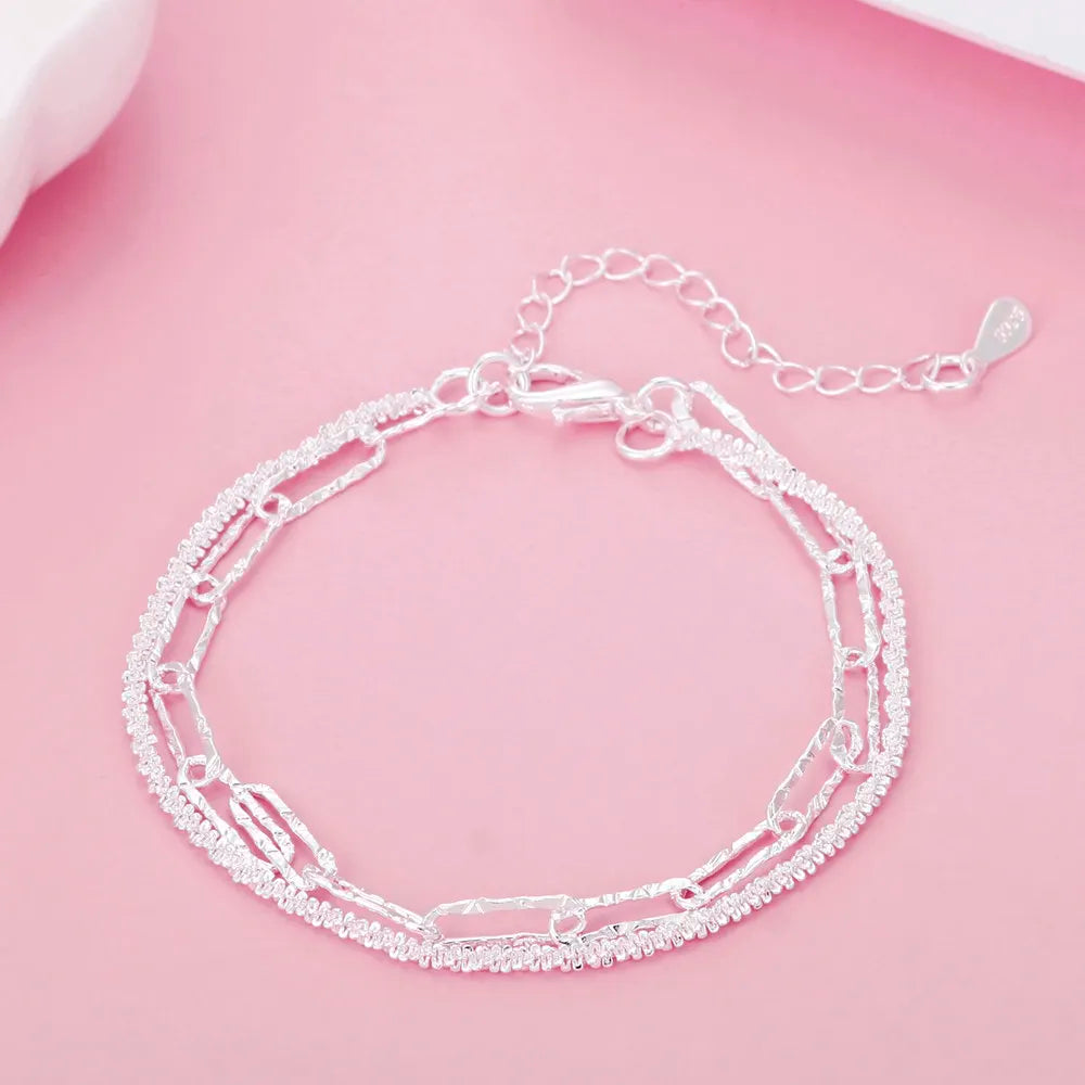 Noble 925 Sterling Silver Square Solid Chain Bracelet for Women Men Charm Party Gift Wedding Fashion Jewelry - Madeinsea©