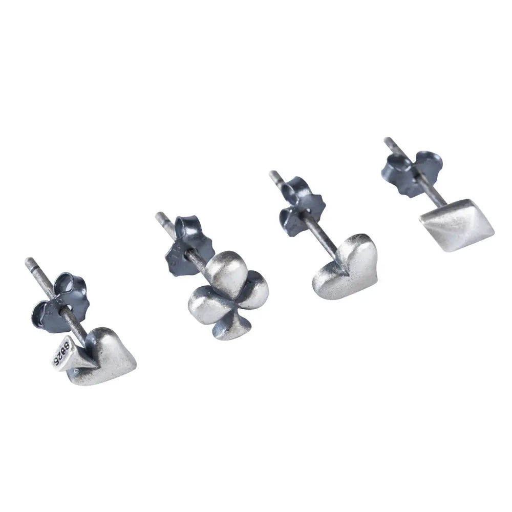 MKENDN 925 Sterling Silber Rote Herzen Spaten Quadrat Poker Mini Ohrstecker Persönlichkeit Ohrschmuck Street Punk Gothic Stil