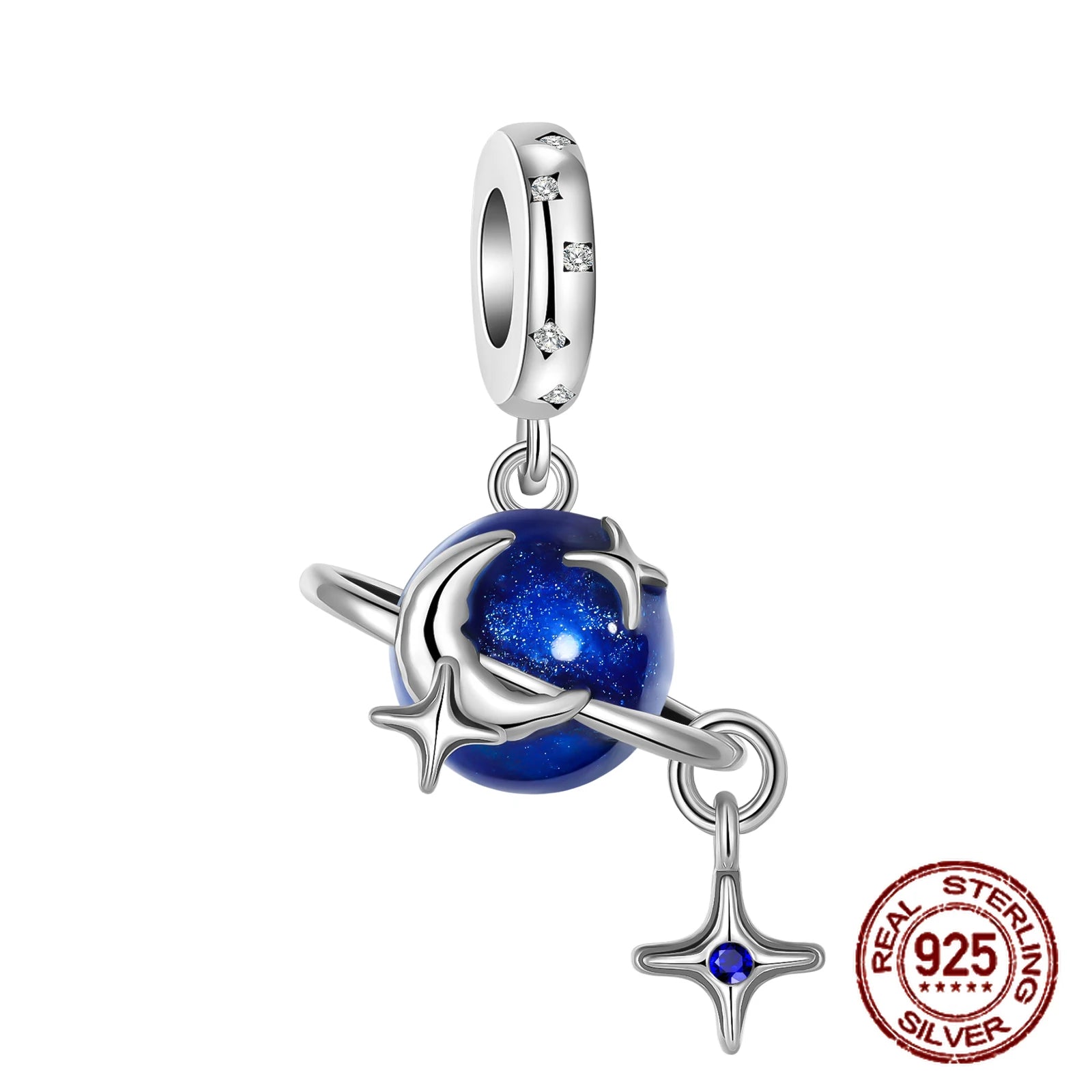 Breloque en argent sterling 925 représentant la lune, l'étoile, l'avion, l'espace, série bleue, compatible avec les bracelets Pandora originaux, bijoux à offrir