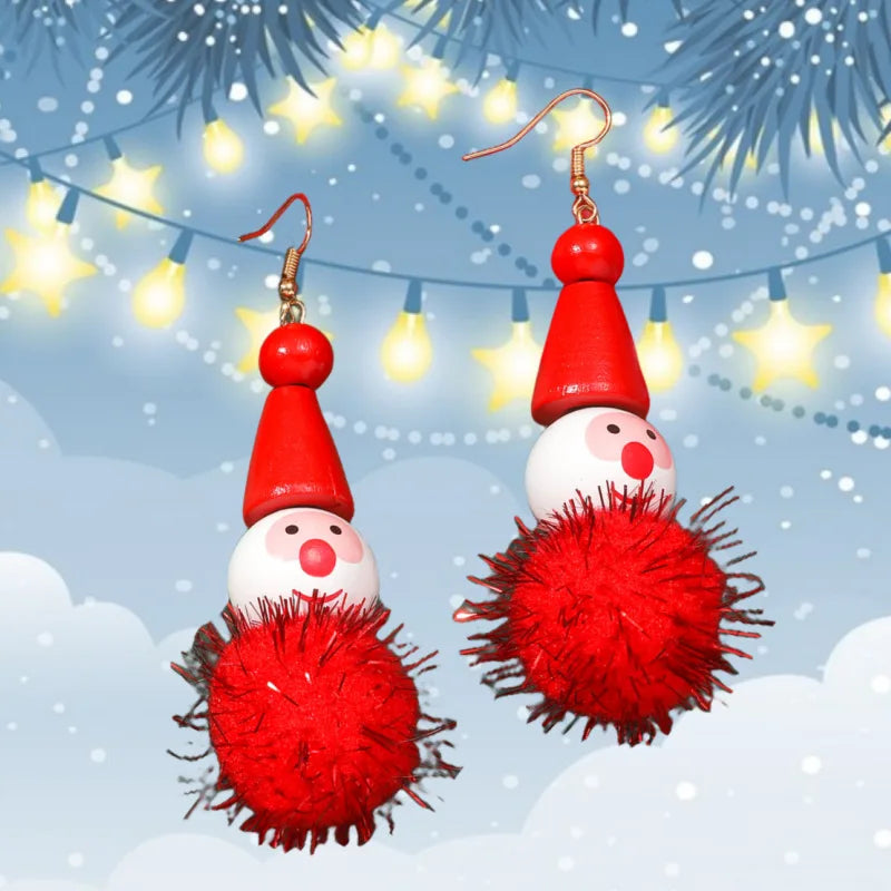 Fröhliche Weihnachten! Samtige Elch-Schleifen-Ohrhänger für Damen, rote Haarkugel, lange Quaste, asymmetrischer Ohrring, Schmuck für Silvesterpartys