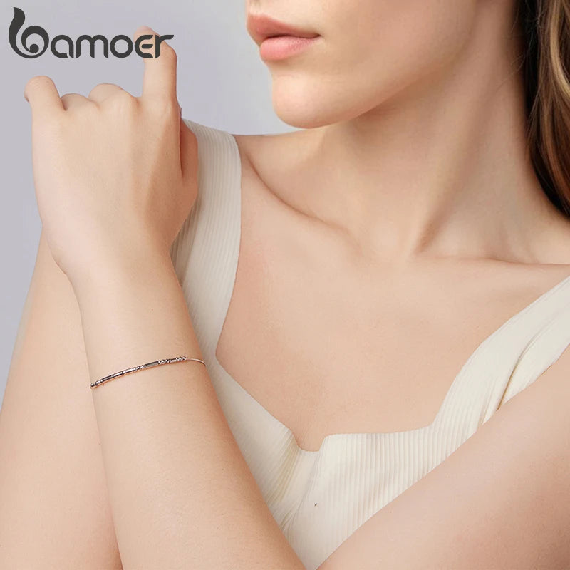 BAMOER 925 Sterling Silver ‘I Love You’ Morse Code Bracelet Vintage Beads Wrist Chain for Women Girls Lightweight Love Gift