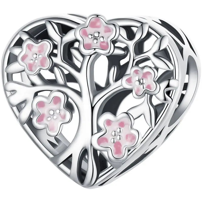 WOSTU 925 Sterling Silver Pink Love Heart Charms Bead Infinite Love Pendant Fit Bracelet Valentine Jewelry Mother's Day Gift