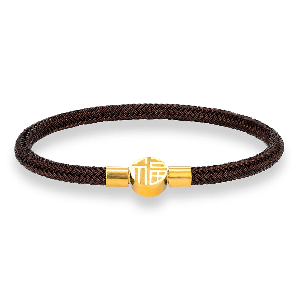 MKENDN Gold Plated Stainless Steel Coffee Braided Non-fading Steel Wire Rope Bracelet for Men Women Handmade DIY Jewelry GIfts