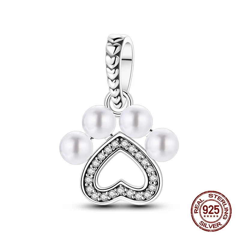 100% 925 Sterling Silver Lovely Pet Cat Paw Dog Warm Family Charms Beads Fit 3MM Original Bracelets DIY Jewelry Gift For Friends