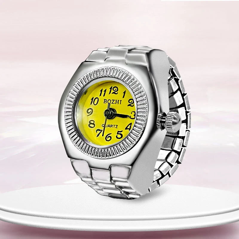 Steel Fun Vintage Punk Quartz Finger Pocket Watch Ring for Women Men Goth Clock Rings Digital Watch Elastic Stretchy Rings Gifts