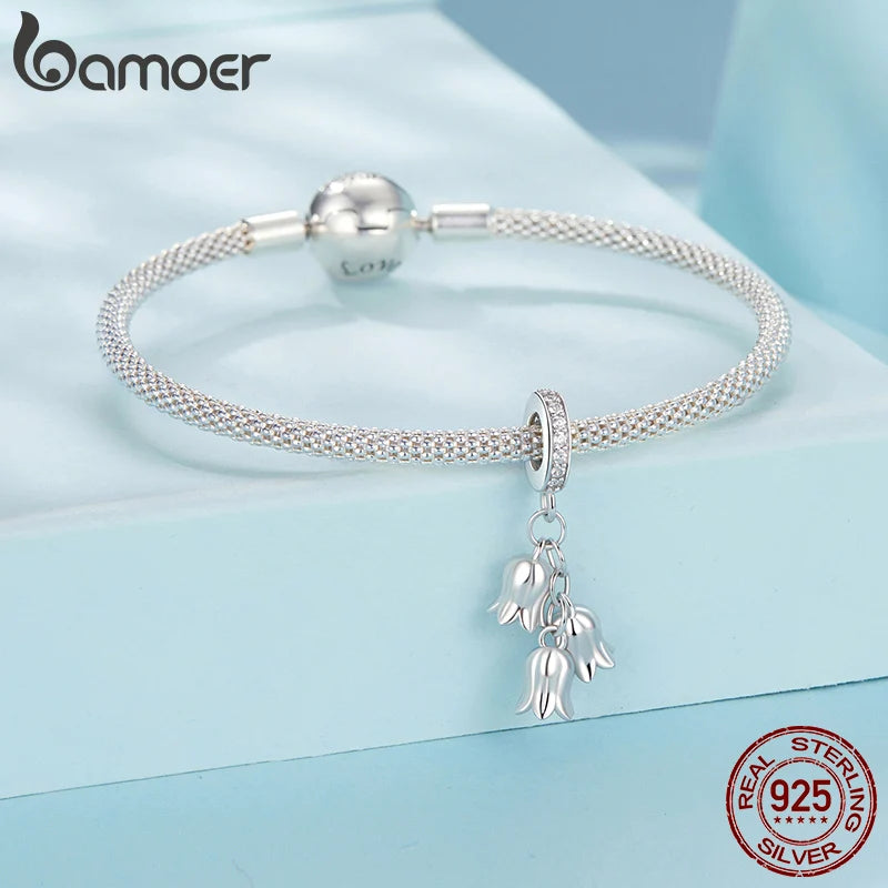 BAMOER Solid 925 Sterling Silver Lily of the Valley Pendant Bead fit Original Bracelet & Necklaces Jewelry DIY bamoer Charm