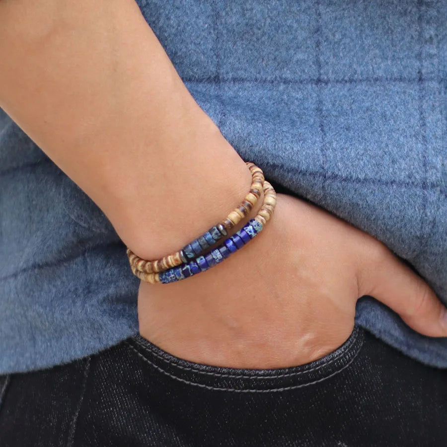 2Pcs Bohemian Turquoise Wood Bead String Set Coconut Shell Wood Slice Beaded Stacked Men Women Bracelets Casual Accessories