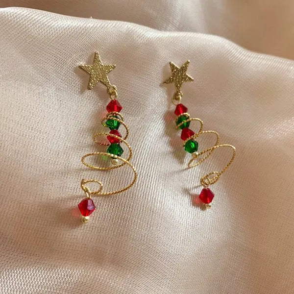 Koreanische Zirkon-Schneeflocken-Weihnachtsbaum-Ohrstecker für Damen, glänzende Kristall-Elch-Ohrringe, zarter Weihnachts- und Neujahrsschmuck
