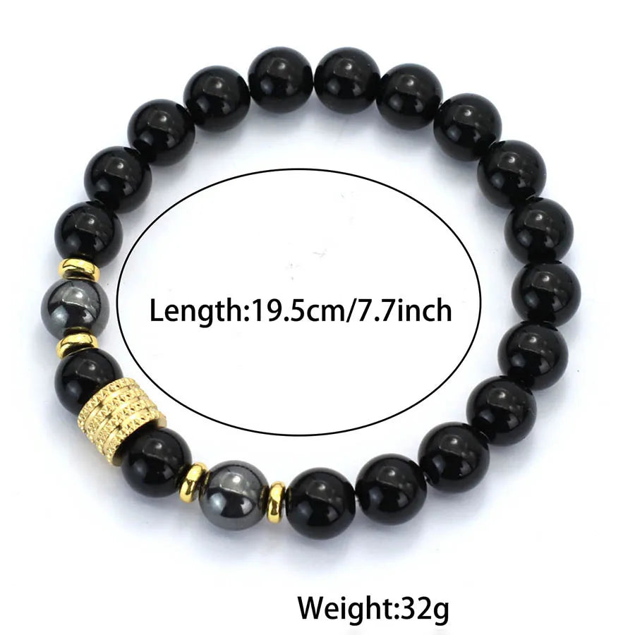 Stylish 10mm Obsidian Stone Energy Bracelet For Men Gold Color Stainless Steel Charm Strand Braslet Hematite Healing Braclet