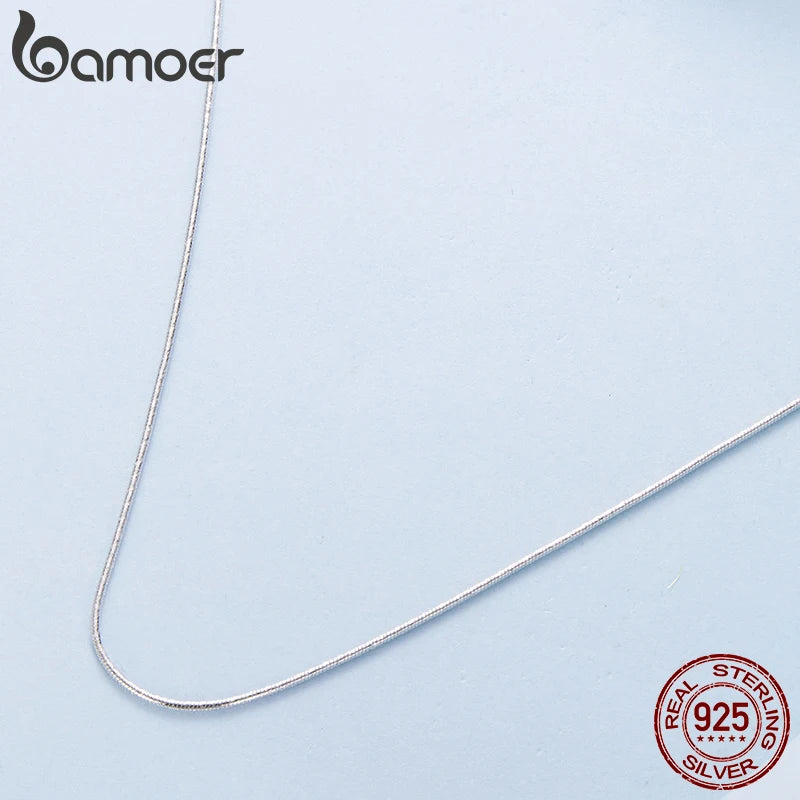 Bamoer 925 Sterling Silver Sleek Snake Bone Basic Chain Necklace Lobster Clasp Adjustable Necklace for Women DIY Jewelry Durable