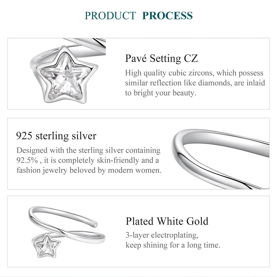 WOSTU 925 Sterling Silver Double Layer Star Opening Ring For Women,