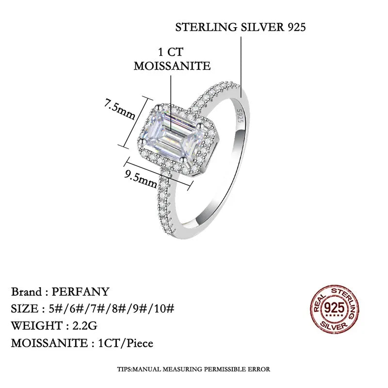 PERFANY 1/2CT Moissanite Ring for Women S925 Pure Silver Emerald/Radiant Cut GRA Laboratory Diamond Wedding Luxury Jewelry - Madeinsea©