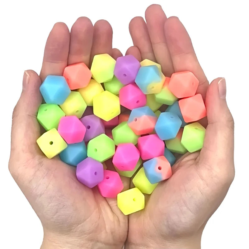 14mm 10/20pcs luminous hexagon silicone beads DIY necklaces Jewelry bracelets bag chains key chains car decoration chains beads