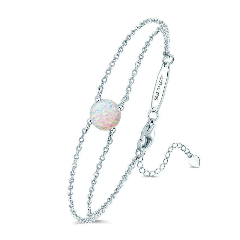 Fashion Women's Single Stone Double Chain Bracelet 6.5mm Round Month Birthday Stone Bracelet 925 Sterling Silver Jewelry Gift
