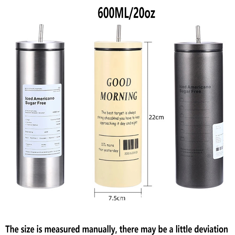 600ml/20oz Thermos Cup with Metal Straw and Leak-proof Lid 304 Liner Material BPA-free 500ml for Cold Coffee/cold Drinks