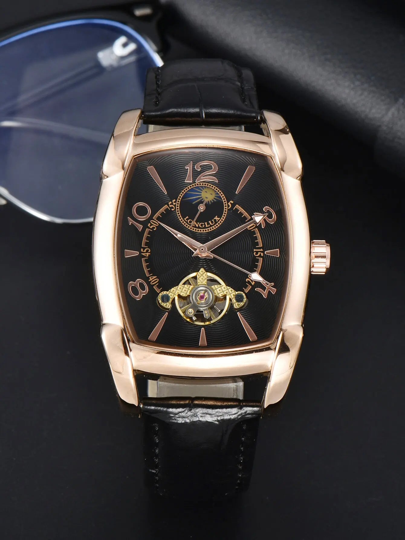 Men automatic mechanical watch moon tourbillon luxury watches leather waterproof skeleton wholesale gift watch