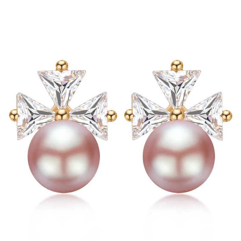 OXTAO Trendy Freshwater Pearl Stud Earrings Daily Wear Jewelry Valentine's Day Girlfriend Birthday Wedding Anniversary Gift