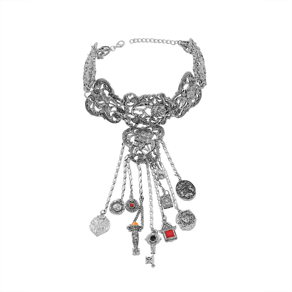 ZAA Bohemian Long Key Fish Pendant Multi-layer Floral Tassel for Women