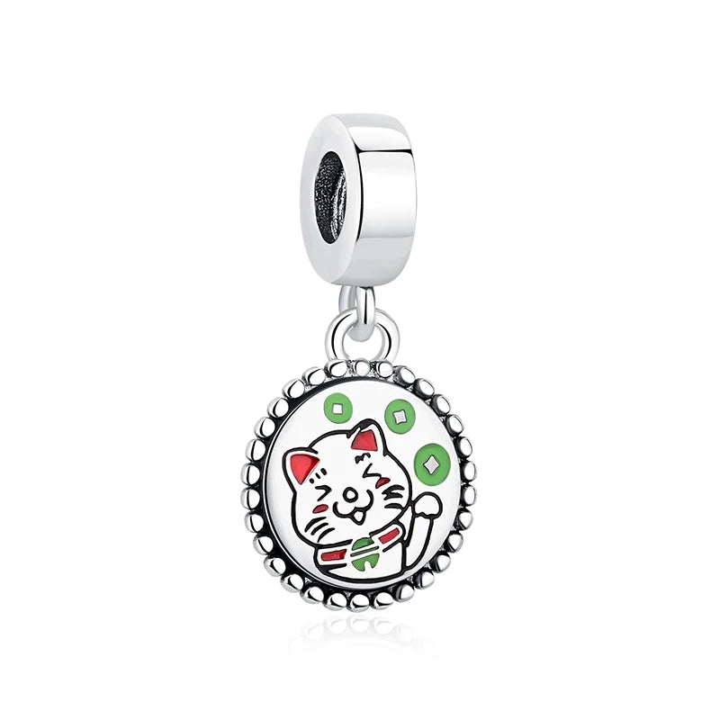 925 Sterling Silver Charms Beads Original Japanese Doll Fortune Cat Charm Fit Brand Bracelets Bangles DIY Jewelry For Women