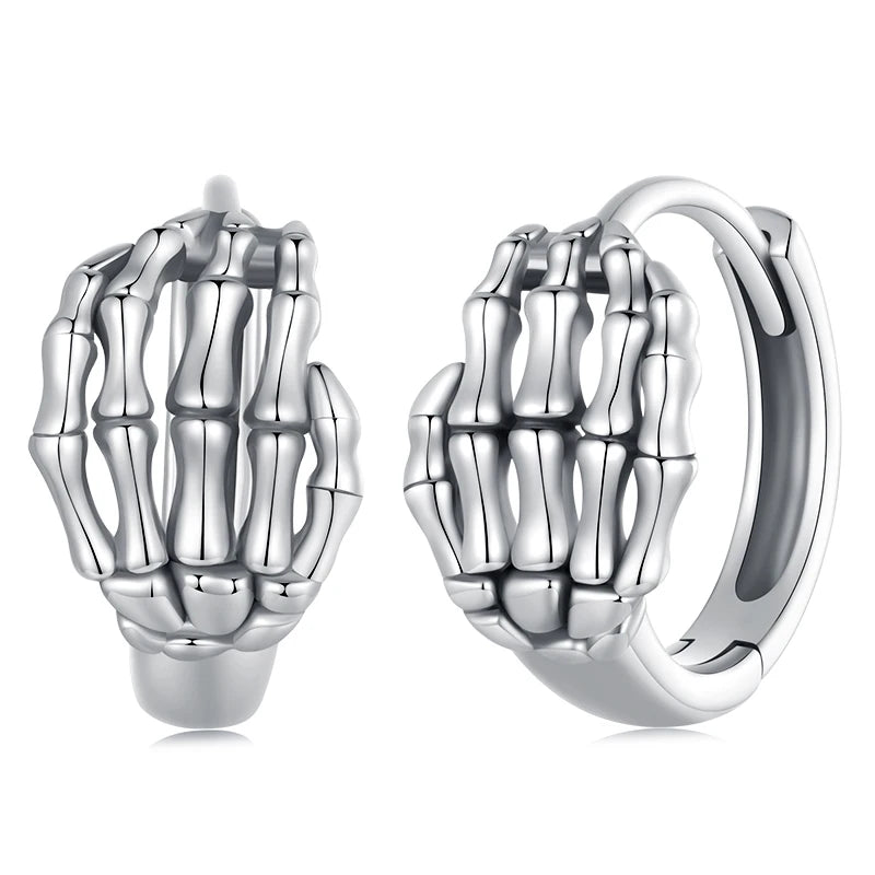 WOSTU Real 925 Sterling Silver Vintage Skull Stud Earrings For Women Rose red Heart Zircon Studs Earring Punk Jewelry Party Gift