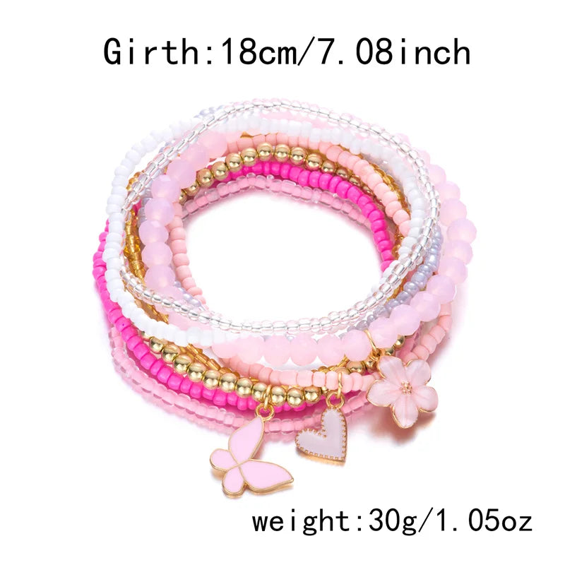 9pcs/set Bohemian Butterfly Flower Pendant Bracelet for Women Handmade Rice Beads Stacked Bracelet Summer Beach Party Jewelry - Madeinsea©