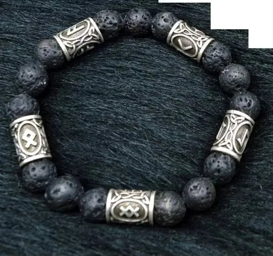 Vintage Volcano Lava Stone 10pcs Runes Beads Men Bracelet Viking Rune Bracelet Fashion Charm Jewelry Men Women Gift