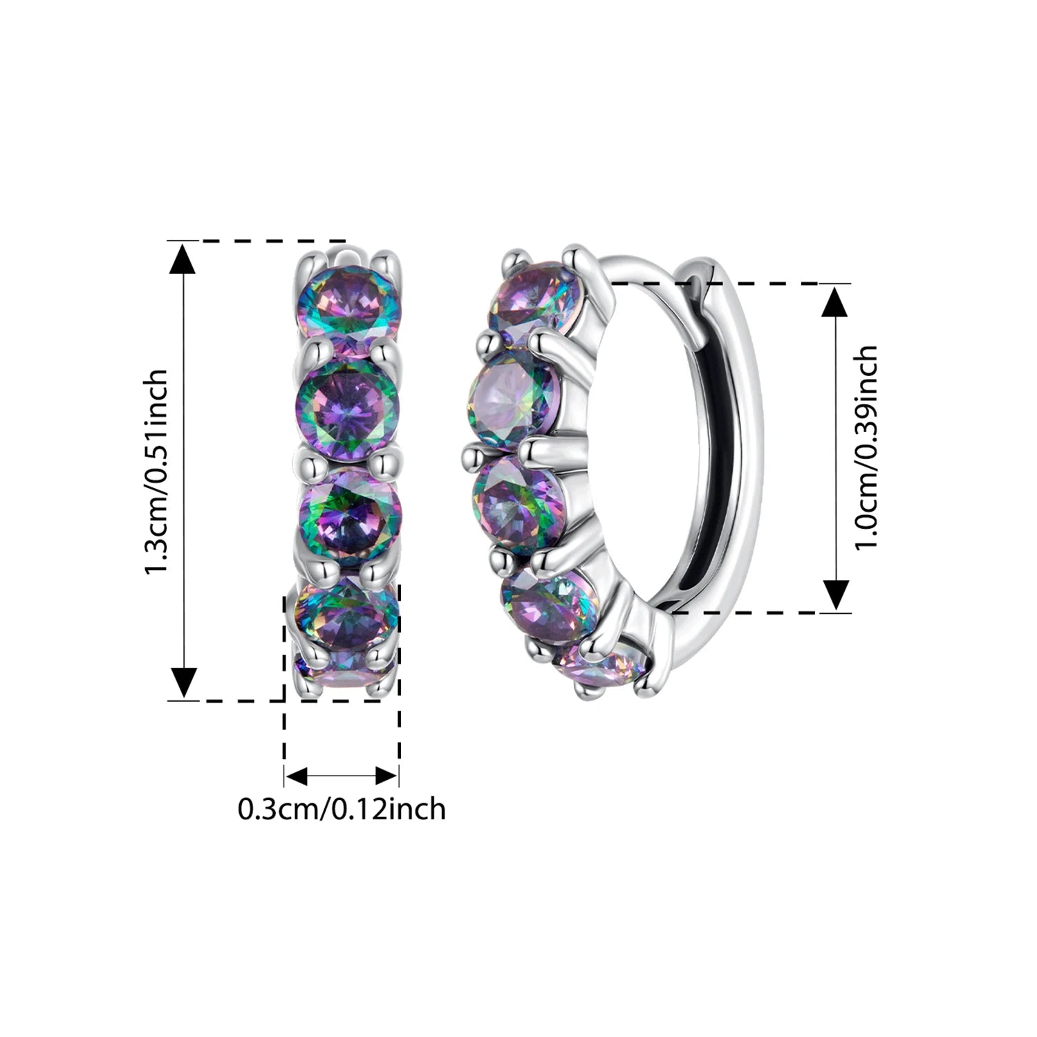 BAMOER 925 Sterling Silver Rainbow Hoop Earring Iridescent Purple Full Zircons Ear Cuff for Women Dazzling Birthday Jewelry Gift