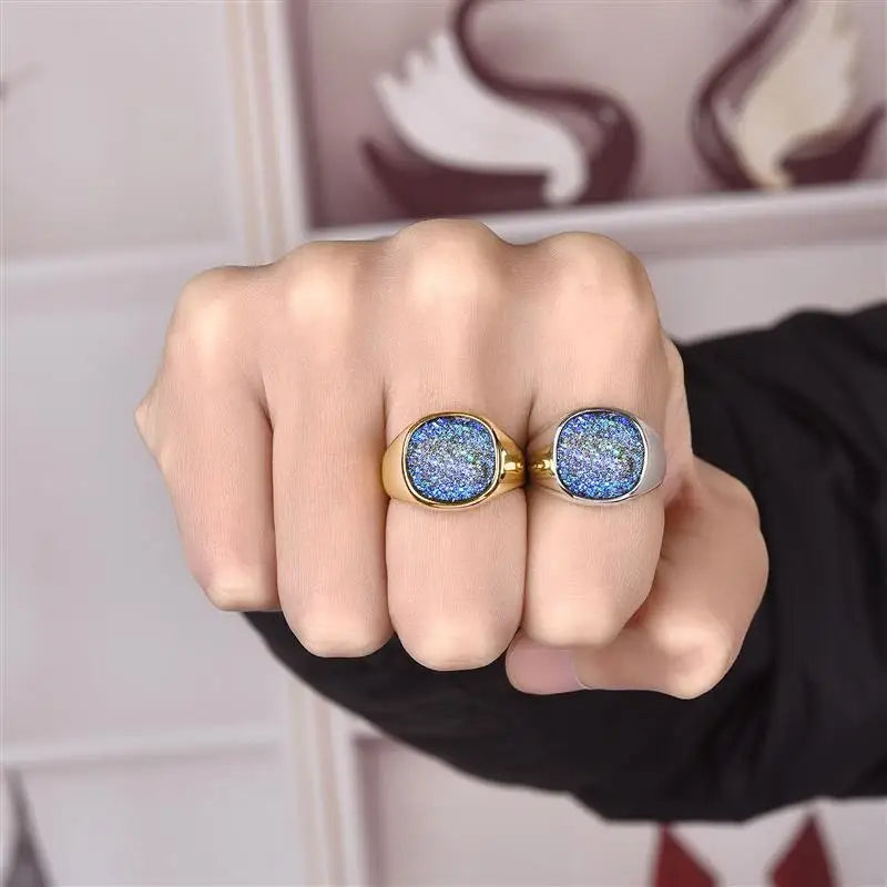 Jiayiqi Men's Ring Sequin Top Punk Rock Smooth 316L Stainless Steel Signet Ring For Men Hip Hop Party Jewelry Male Wedding