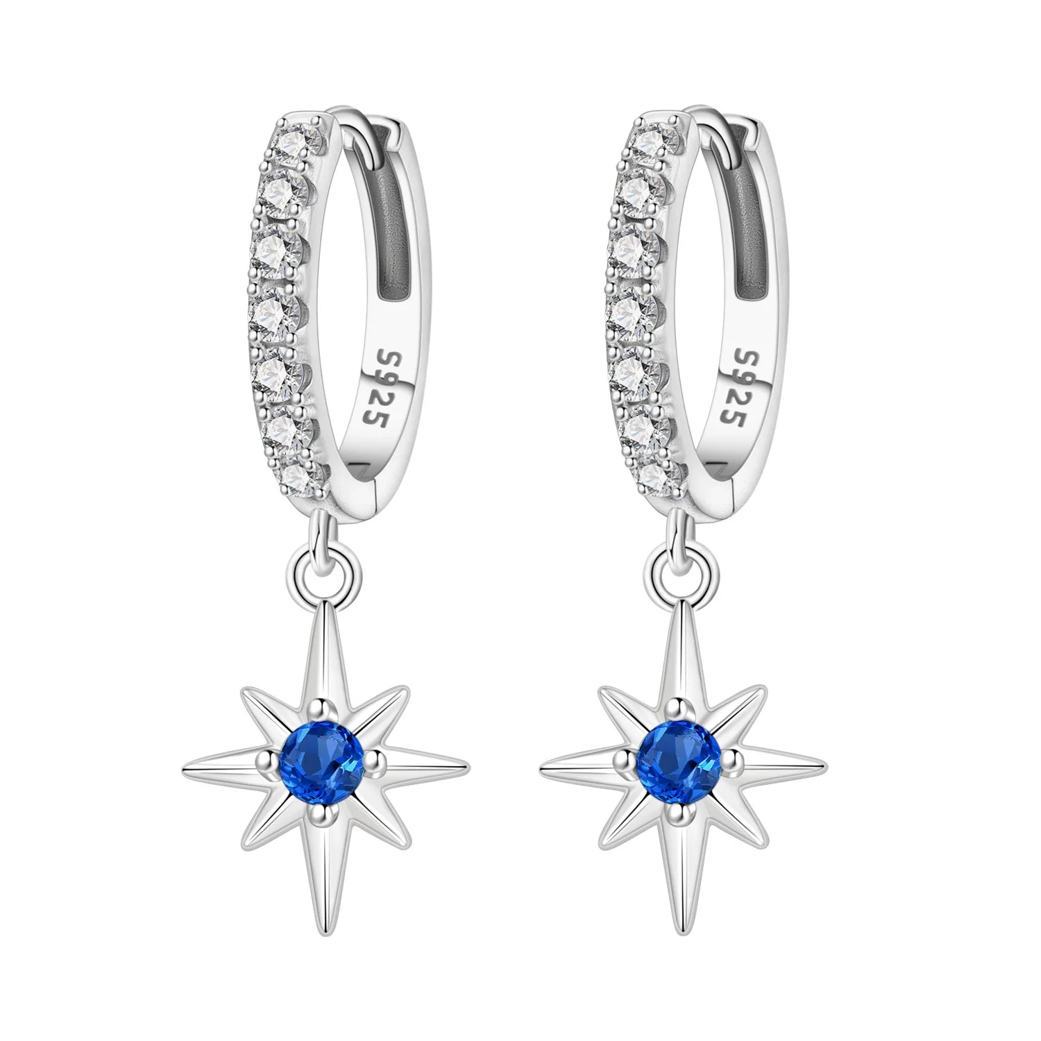 PANPOKI 925 Sterling Silver Simple Blue Zircon Star Drop Earrings Women Earrings Charm Fashion Versatile Party Jewelry Gifts