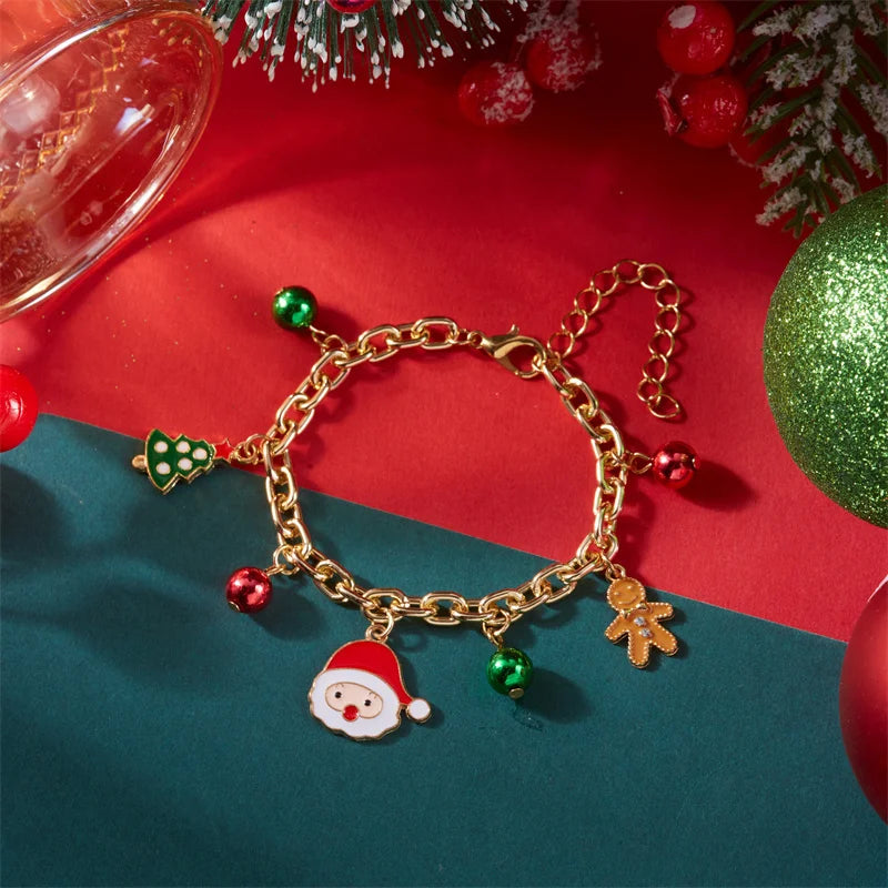 Christmas Series Santa Claus Tree Elk Pendant Bracelets for Women Snowflake Candy Elk Xmas Tree Metal Chain Bracelet Jewelry