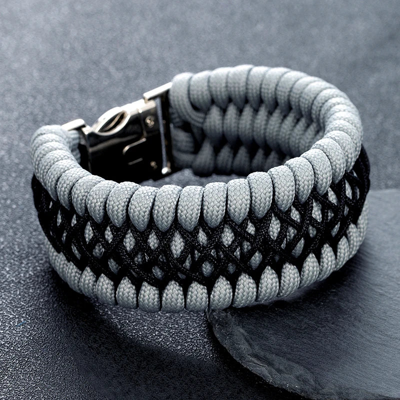 MKENDN Width Handmade Paracord Survival Bracelet Metal Buckle Outdoor Camping Rescue Emergency Rope Bracelet For Men Women Gifts