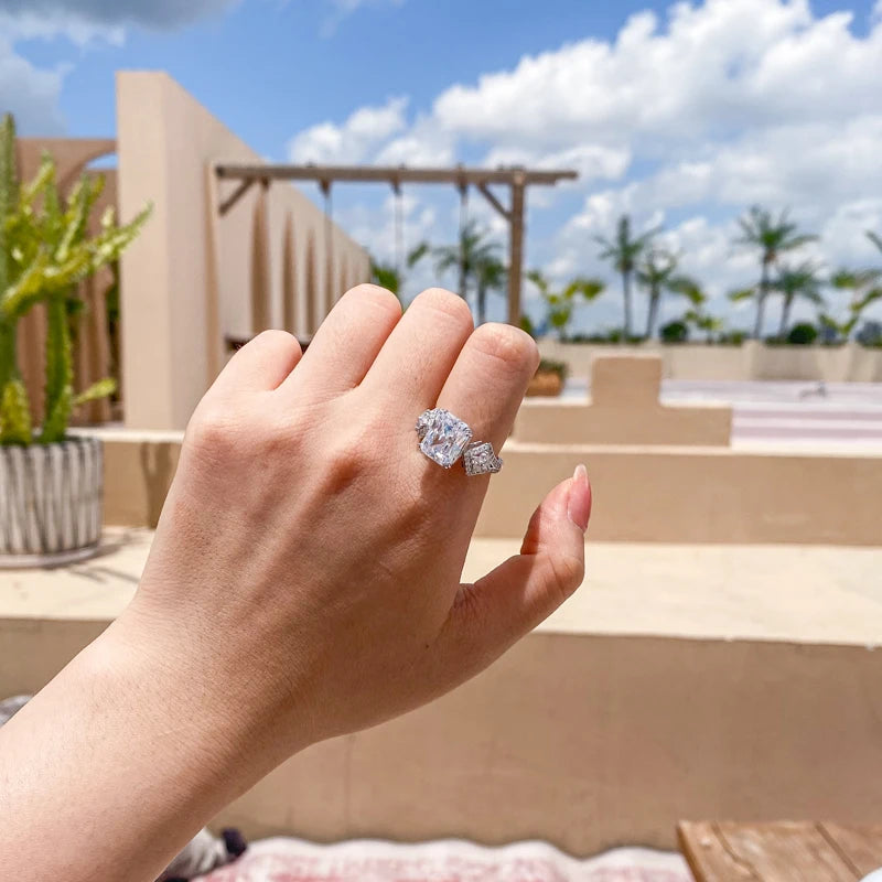 Fashion 925 Sterling Silver Big Cushion Cut Ring Simulated Diamond Wedding Bridal Engagement Ring Jewelry Wedding Gift