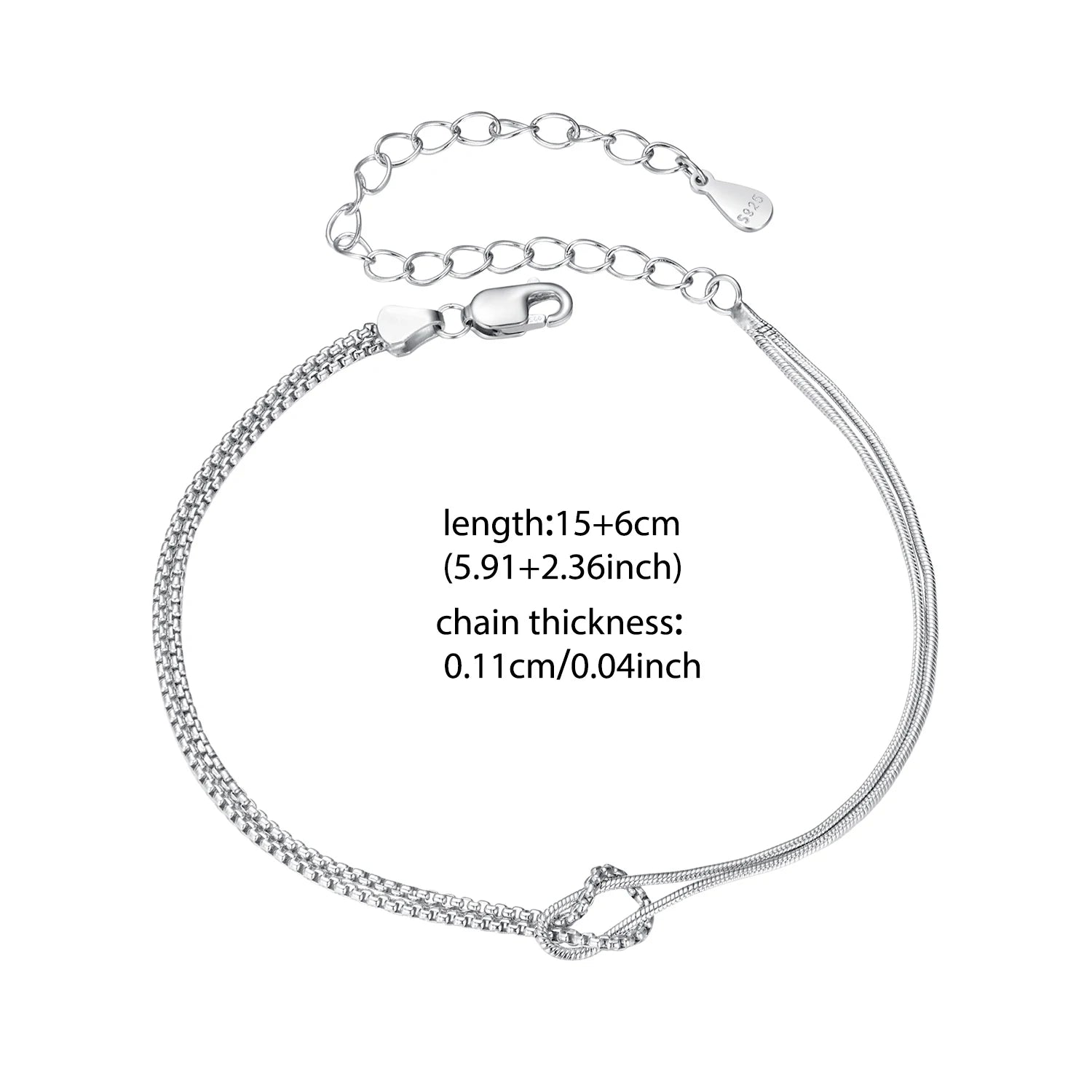 BISAER 925 Sterling Silver Crossed Bracelet Double Layer Adjustable Chain Plated White Gold for Women Wedding Fine Jewelry Gift