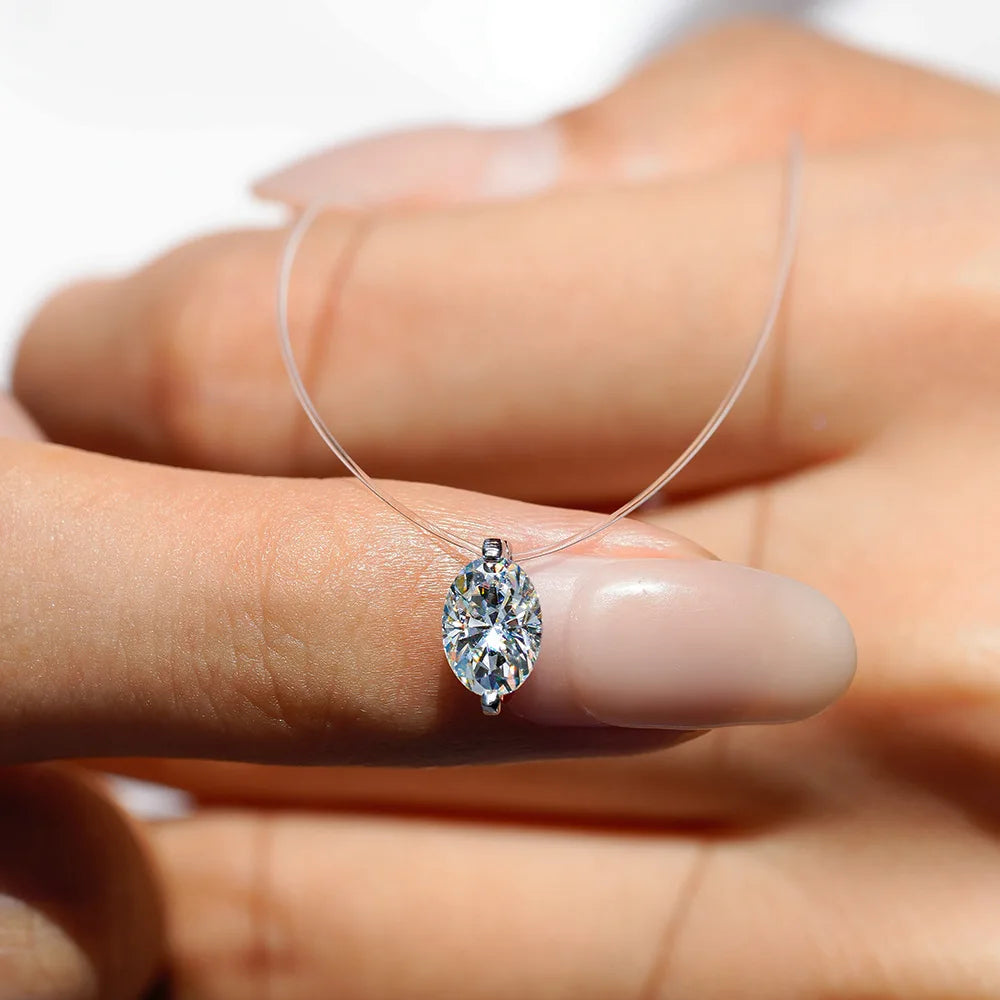 Serenity 1ct Moissanite Necklace Invisible Transparent Fishing Line Women Gift S925 Sterling Silver Pendant Necklace Plated 18K