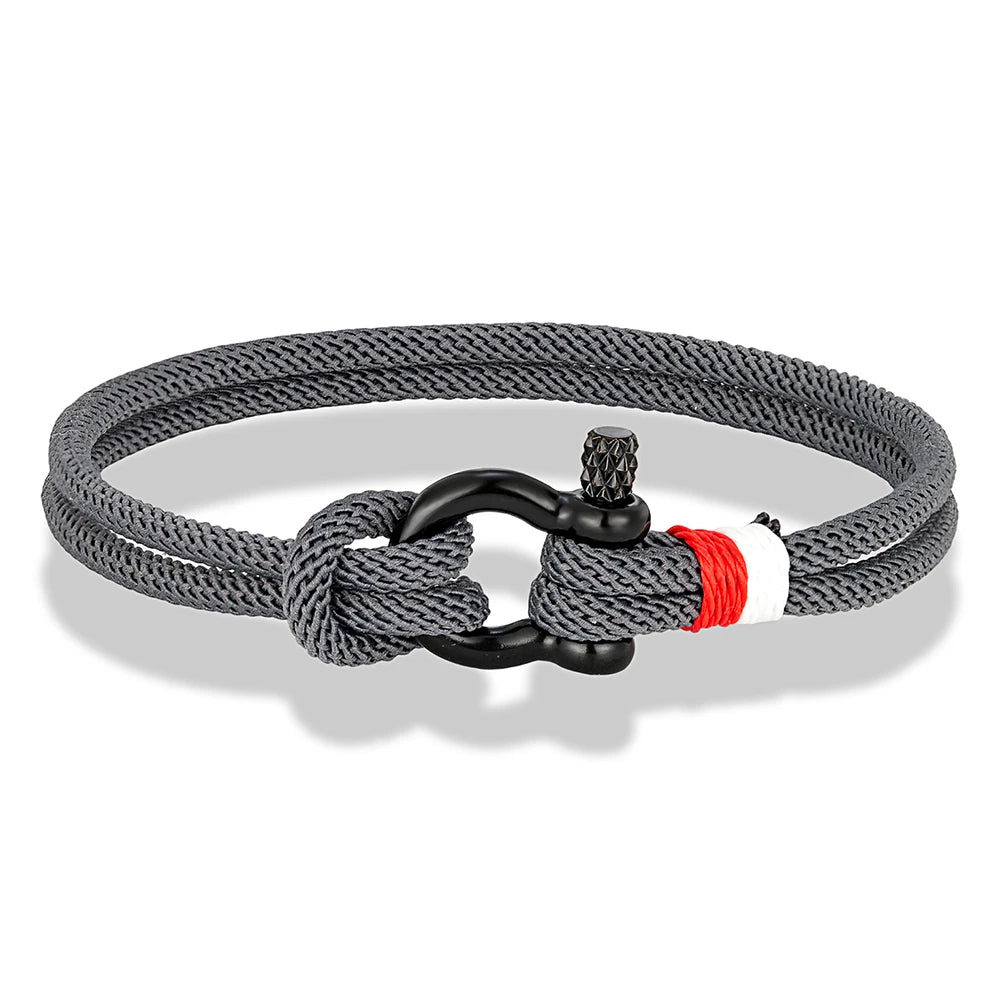 MKENDN Schwarzes Armband aus Edelstahl mit Hufeisenschnalle für Männer und Frauen, marineblaues Überlebensarmband aus geflochtenem Seil, Paarschmuck