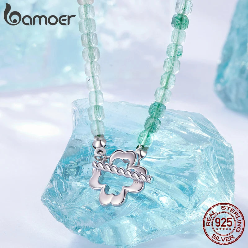 BAMOER Lucky Strawberry Crystal Necklace Green Quartz Beads Chain Choker Colver Pendant Necklace Trendy Healing Women Jewelry