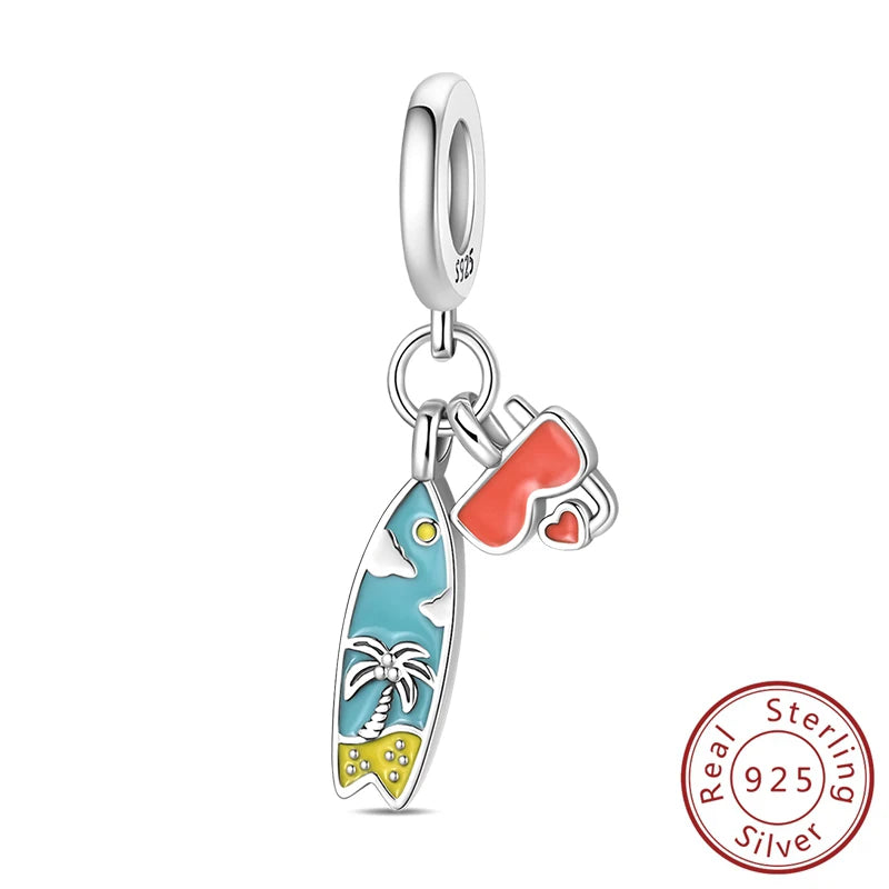 100% 925 Sterling Silver Tortoise Starfish Coconut Luminous Ocean Surfing Charms Beads Fit 925 Original Bracelets DIY Jewelry