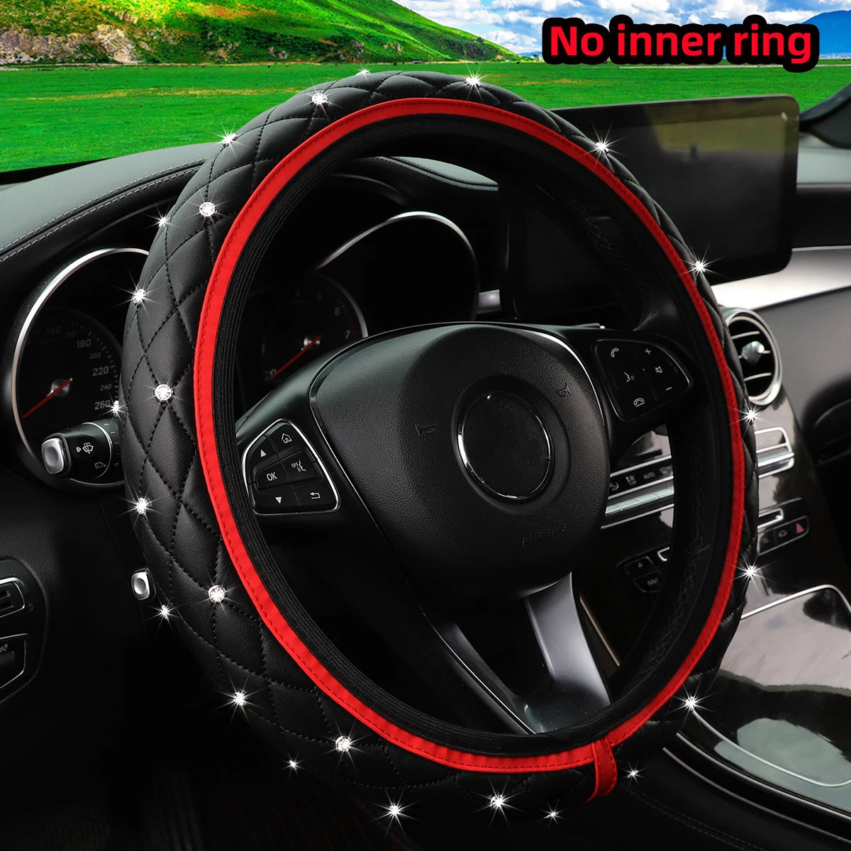 1 PU leather embroidered stereo diamond-encrusted Blingbling car steering wheel cover for 14.5-15 inch automotive supplies - Madeinsea©