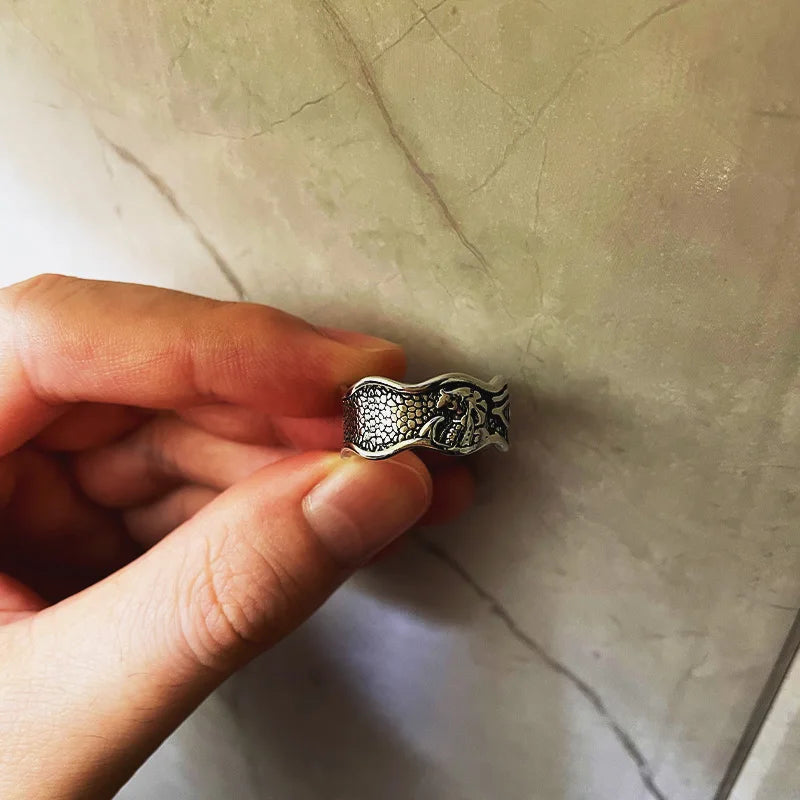 Retro Horus Demon Eye Ring For Men Silver Color Punk Gothic Adjustable Open Ring Handmade Rock Unisex Jewelry Accessories Gift
