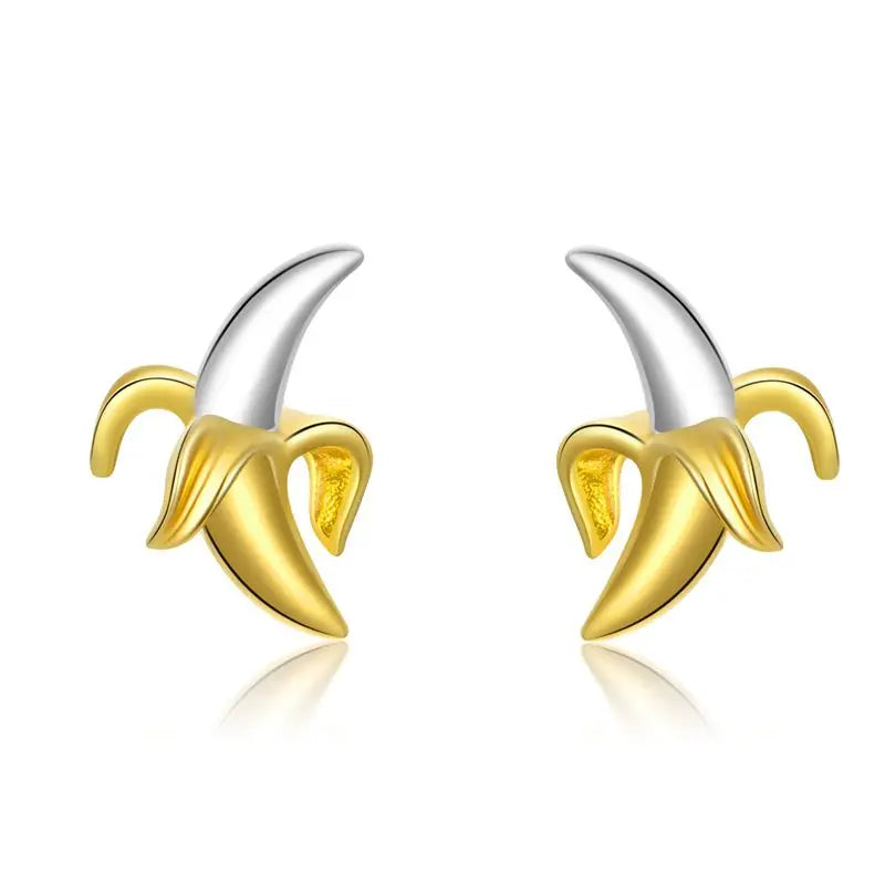 WOSTU 925 Sterling Silver Cherries Earring Strawberry Piercing Red Apple Banana Fruit Cute for Women Birthday Daily Fine Jewelry